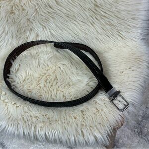 Elegant Black Leather Belt with Silver Buckle